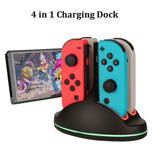 Vista 7 de Switch Accessories Bundle for Nintendo Switch Games Kit with Carrying Case Steering Wheels Screen Protectors Charging Dock Grips Caps 23 in 1