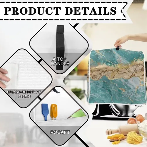 Vista 4 de Cubierta antipolvo con estampado de mármol verde azulado para máquina exprimidora, compatible con Kitchen Aid Bowl Lift de 6 a 8 cuartos de galón