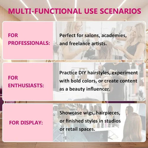 Vista 6 de Cabeza de maniquí con cabello humano para cosmetología - Cabeza de muñeca con 80% cabello humano para práctica de peinado, cabeza de práctica