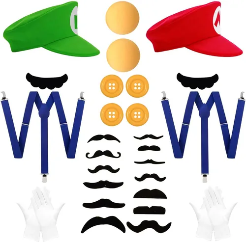 Vista 11 de Jolbndcv Red and Green Hat with Gloves Buttons and Beard Gloves Mushroom Brooch Fake Noses for Cosplay Costume Juego de coronas
