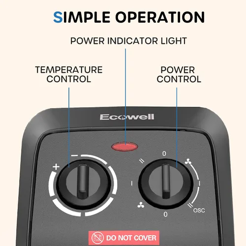 Vista 2 de ECOWELL Calentador de Espacio para Uso en Interiores, Calentador Eléctrico de Cerámica de Calentamiento Rápido de 1500W con Termostato, Calentador
