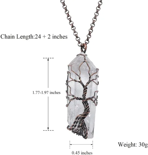 Vista 7 de VadiForest Natural Healing Crystal Stone Tree of Life Wire Wrapped Pendant Necklace Reiki Gemstone Quartz Wand Heart Necklace Women Girl Jewelry for
