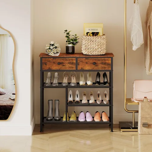 Vista 4 de Snughome Zapatero para entrada, organizador de zapatos de 4 niveles con 2 cajones no tejidos, estantes de almacenamiento de zapatos con parte