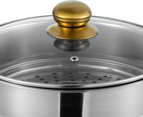 Vista 6 de Olla de vapor, olla de vapor de acero inoxidable de 5 niveles con práctica asa de tapa, utensilios de cocina multiusos de 5.0 cuartos de galón