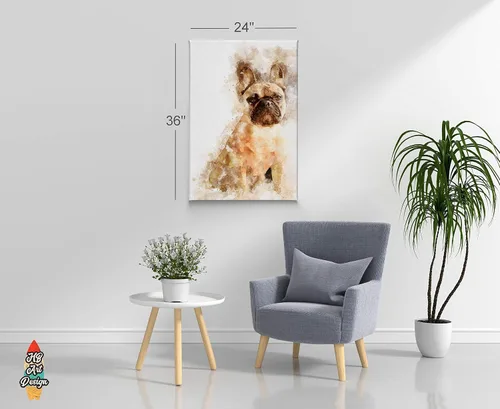 Vista 4 de Lienzo con estampado de bulldog francés, pintura de acuarela con fondo blanco, arte de pared de animales, decoración del hogar, listo para colgar