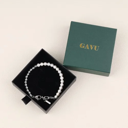 Vista 7 de GAVU Pulsera de perlas de concha de flor de lis para hombre