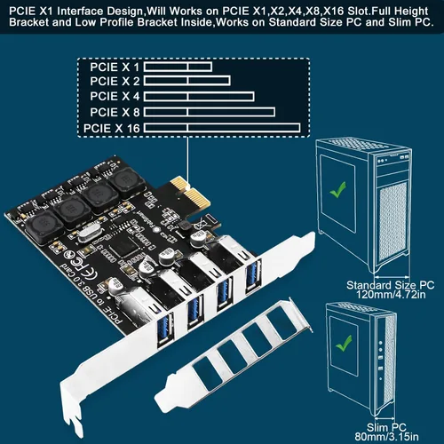 Vista 7 de PCIE - Tarjeta de expansión USB 3.0 de 4 puertos Superspeed de 5 Gbps para Windows 11, 10, 8.x, 7, Vista, XP, PC de sobremesa, tecnología