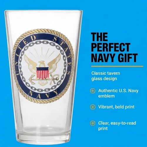 Vista 6 de Artisan Owl Vaso de pinta con emblema de la Marina de los Estados Unidos, con licencia oficial, 16 onzas
