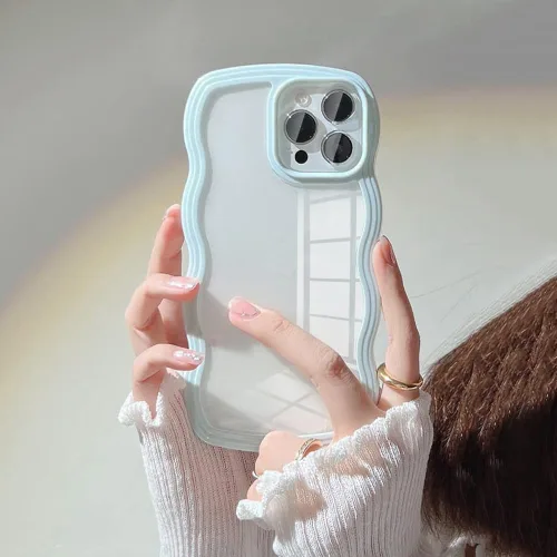 Vista 3 de UEEBAI Funda transparente con marco ondulado para iPhone 14 Pro Max de 6.7 pulgadas, funda transparente y rizada, bonita funda ondulada