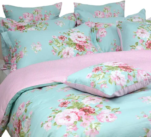 Vista 20 de FADFAY Juego de funda de edredón tamaño individual azul con flores de rosa y peonía, ropa de cama rústica con flores de peonía, juego de funda