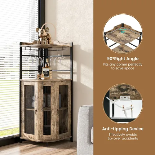 Vista 6 de LOKO Armario esquinero para bar de vinos, gabinete industrial para vinos con puertas de malla metálica y estante ajustable, gabinete de licor
