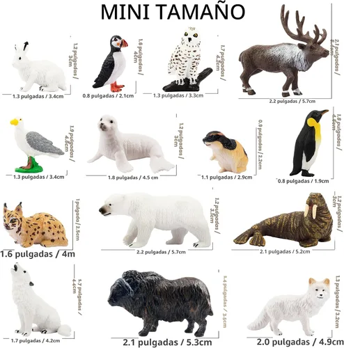 Vista 3 de Toymany Juego de 14 mini figuras de animales árticos, juguetes de animales polares con oso polar, caribú, pingüino, morsa, lobo, figuras
