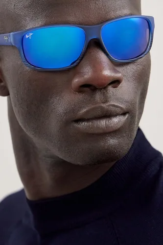 Vista 3 de Maui Jim Gafas de sol polarizadas para hombre y mujer con canal Kaiwi Rayas azules negras/azul hawaiano polarizado