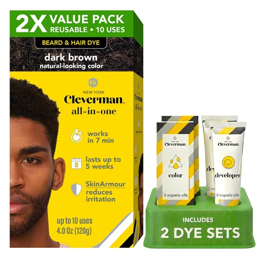 Vista 14 de Cleverman Tinte para cabello y barba para hombres negros, cobertura de canas, paquete 2X