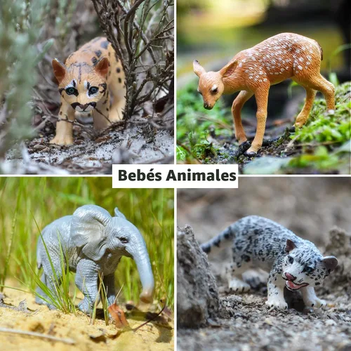 Vista 3 de Toymany 12 figuras de animales del bosque, figuras realistas de animales del bosque, juguetes incluyen elefante, león de montaña, jirafa y cachorros