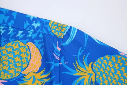 Vista 5 de Camisa estampada hawaiana para hombre, manga corta tropical, camisa de Aloha con botones, ajuste regular con bolsillos