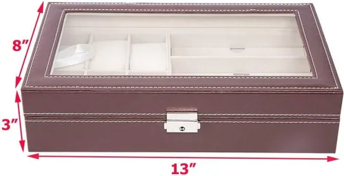 Vista 12 de AUTOARK AW-004 - Caja de cuero para 6 relojes y 3 lentes y gafas de sol con organizador de joyas, cajas de almacenamiento para hombre y mujer, tapa