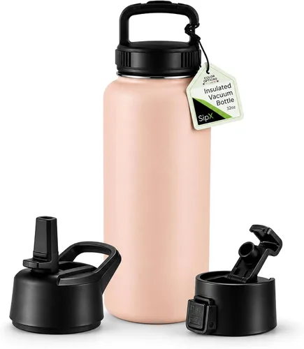 Vista 18 de SIPX™ Botella de Agua Aislada de 18 oz con 3 Tapas – Acero Inoxidable a Prueba de Fugas, Triple Aislamiento – Frío 24 Horas/Caliente 12 Horas – Negro