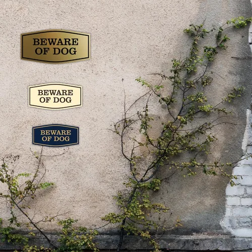 Vista 6 de All Quality Fancy Beware of Dog - Letrero de pared o puerta Material duradero Señales de seguridad para el hogar Fácil de instalar Negro/Oro