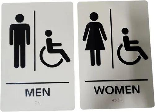 Vista 20 de Hecho en EE.UU. - Letreros de Baños para Hombres y Mujeres Compatibles con ADA, Señales de Puertas de Baño para Oficinas, Negocios y Restaurantes