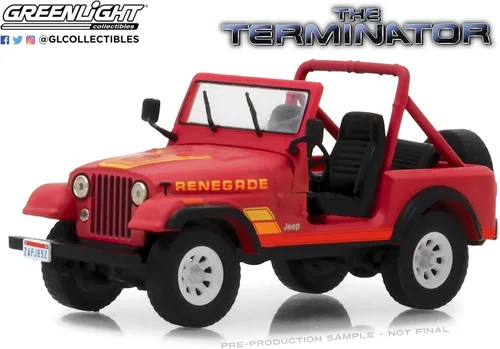 Vista 2 de Jeep CJ-7 Renegade 1983 de Sarah Connor - The Terminator (1984), auténtica decoración de películas, detalles cromados, neumáticos de goma reales