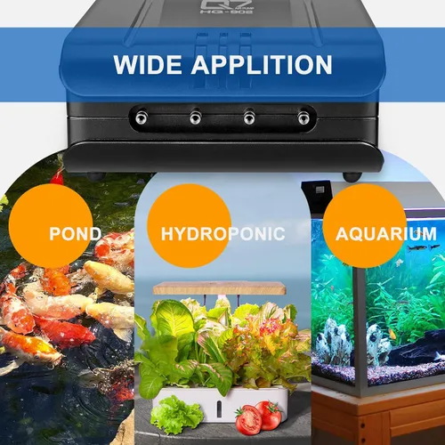 Vista 5 de Bomba de aire para acuario de 320 GPH de 8 W, bomba de oxígeno silenciosa ajustable con 4 salidas y accesorios de piedra de aire, válvula