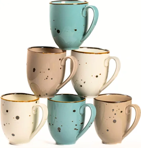 Vista 8 de Esfour Ceramics Juego de Tazas de Café de 6, 14 Oz Tazas de Mango Grande de Servicio Pesado - Seguras para Microondas y Lavavajillas - Café