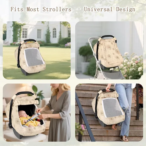 Vista 7 de Funda de muselina para asiento de automóvil para bebé con ventana de malla extragrande, funda transpirable para asiento de automóvil infantil