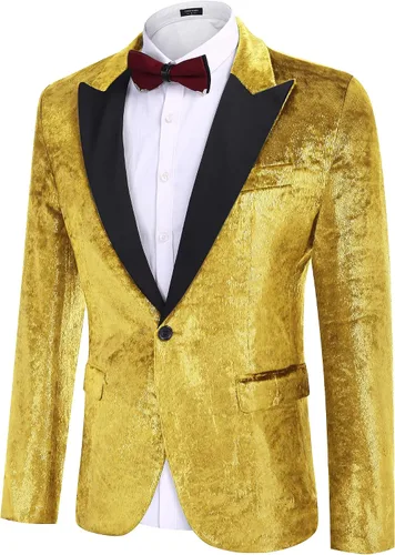 Vista 2 de COOFANDY Chaqueta de traje de terciopelo brillante para hombre, chaqueta de esmoquin de lentejuelas para baile de graduación, cena, fiesta, boda