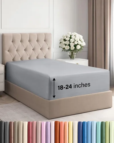 Vista 142 de Sábana bajera ajustable extra profunda Twin XL – Sábana bajera individual de lujo de hotel solamente – Se adapta fácilmente a colchones de 18 a 24