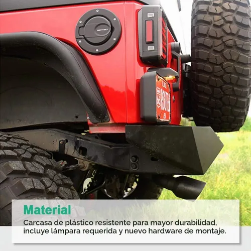 Vista 2 de Marcos de soporte para placa de matrícula trasera negros de plástico con luz compatible con Jeep Wrangler JK 2007-2018 Soporte de montaje