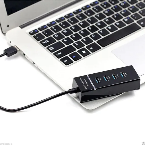 Vista 5 de Hub USB 3.0 Divisor de puerto USB, concentrador de datos USB de alta velocidad de 4 puertos con indicador LED para laptop, PC, computadora, disco