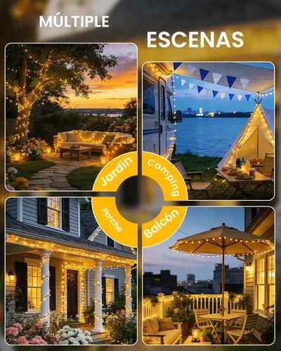 Vista 6 de OZS Paquete de 2 tiras de 240 luces LED solares para exteriores