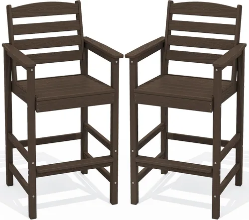 Vista 13 de SERWALL Juego de 2 sillas Adirondack altas Adirondack de gran tamaño, taburetes de bar con altura de barra para exteriores, juego de sillas