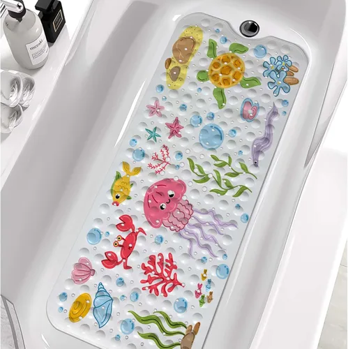 Vista 12 de Tapetes de bañera para niños, tapete de baño de astronauta negro antideslizante para bañera de 40 x 16 pulgadas, grande, lavable, antideslizante
