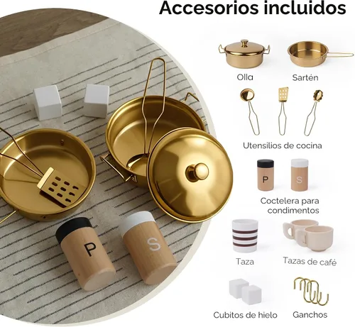 Vista 6 de Cocina de Juguete de Madera para Niños – Electrodomésticos Realistas, Almacenamiento Inteligente y 15 Accesorios Divertidos para Inspirar el Juego