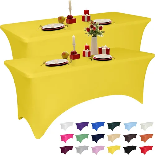 Vista 20 de Paquete de 2 manteles de elastano negro de 4 pies para mesas rectangulares, ajustado y elástico, lavable, resistente a las arrugas, perfecto