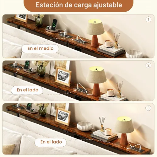 Vista 5 de HavenlyYouth Mesa consola estrecha de 63 pulgadas con 2 tomas de corriente, mesa detrás del sofá con estación de carga, sofá de espacio pequeño