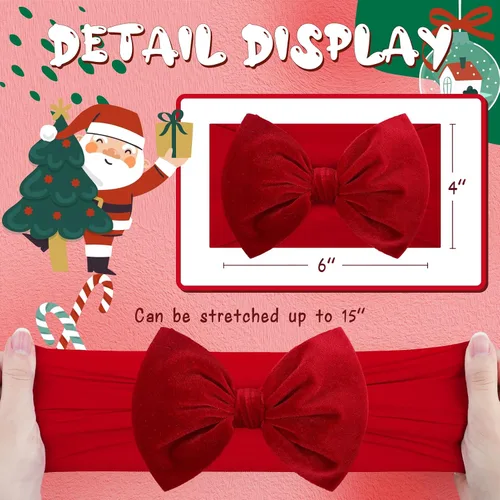 Vista 4 de YanJie Diademas de Navidad para niñas, lazo de pelo rojo, lazos de terciopelo verde, lazos para recién nacidos, cintas para el pelo de nailon