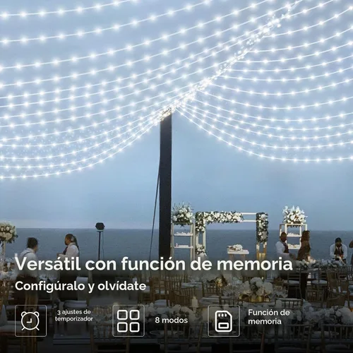 Vista 8 de Luces de Navidad parpadeantes, 600 luces LED de 206 pies para exteriores, impermeables IP65, 8 modos, funciones de temporización y memoria