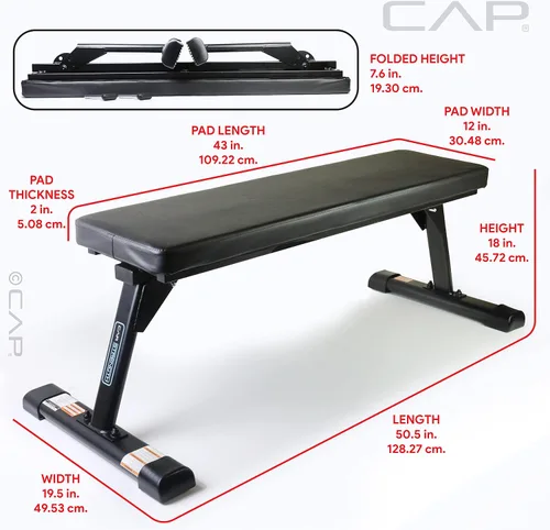 Vista 9 de CAP Barbell Strength - Banco plano plegable de alta calidad, color negro (FMIS-CS103F)