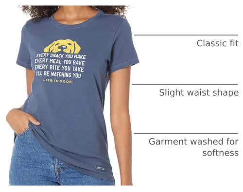 Vista 4 de Life is Good Women's Crusher Tee Shirt, Short Sleeve Cotton Graphic T-Shirts, I'll Be Watching You Dog Azul más oscuro