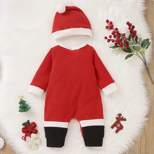 Vista 3 de Aalizzwell Conjunto de ropa de Navidad para bebés, niños y niñas, mameluco de Papá Noel de forro polar