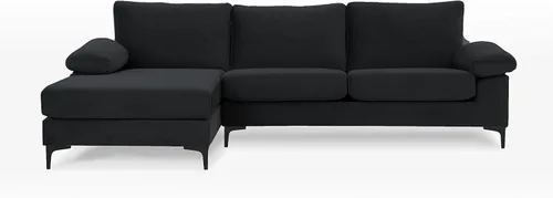 Vista 25 de Sofá modular moderno en forma de L, con diván extra ancho y patas doradas Gris