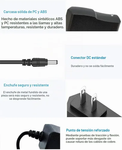 Vista 3 de Adaptador de fuente de alimentación de 5V 2A DC 10W AC/DC Adaptador de enchufe de pared 100V-240V AC a DC 5 voltios 2Amp 1Amp Cable de alimentación