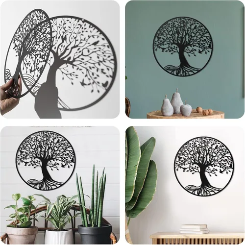 Vista 6 de Demissle Arte de pared de metal árbol de la vida de 11.8 pulgadas para colgar en la pared, árbol genealógico, esculturas colgantes de jardín