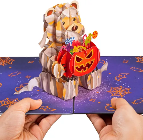 Vista 3 de Paper Love Tarjeta desplegable de Halloween, oso 3D, para celebraciones espeluznantes, truco o trato, adultos y niños, cubierta de 5 x 7 pulgadas