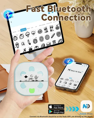 Vista 4 de Impresora de calcomanías NDYIN, mini impresora PrintPods, fabricante de calcomanías portátil Bluetooth con 3 rollos de papel, impresora térmica sin