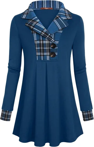 Vista 2 de Gaharu - Sudadera tipo túnica con solapa de muesca para mujer, sudadera con botones y de manga larga