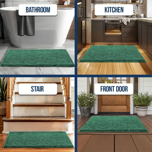Vista 6 de Muddy Mat® Alfombras de baño de felpilla de secado rápido, antideslizantes, lavables, extragruesas, suaves y altamente absorbentes, para baño, Verde